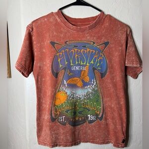 FiveStar General Graphic T Shirt Acid Wash Butterfly Fruit Print XS Y2K